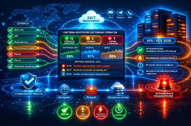 Digital студия Бюро Невозможного Москва | VPS 2026 для систем контроля состояния сервисов: отслеживание ошибок и стабильности работы