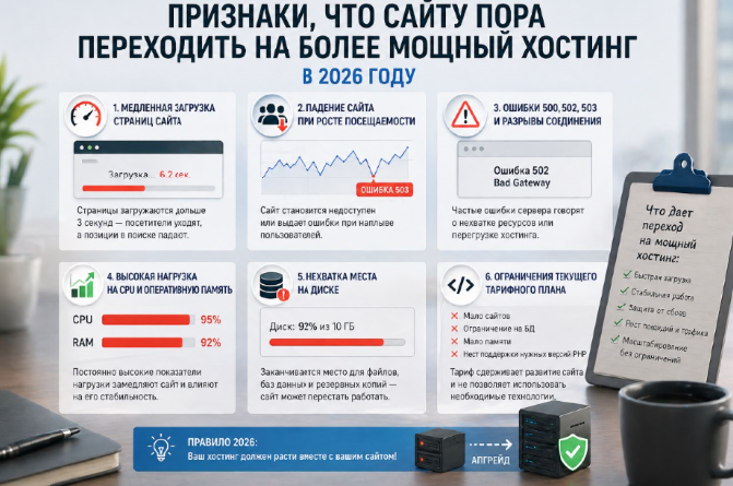 Digital студия Бюро Невозможного Москва | Когда сайту пора переходить на более мощный хостинг: признаки нехватки ресурсов в 2026 году