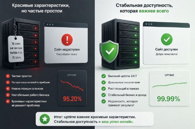 Digital студия Бюро Невозможного Москва | Почему uptime хостинга важнее красивых характеристик сервера