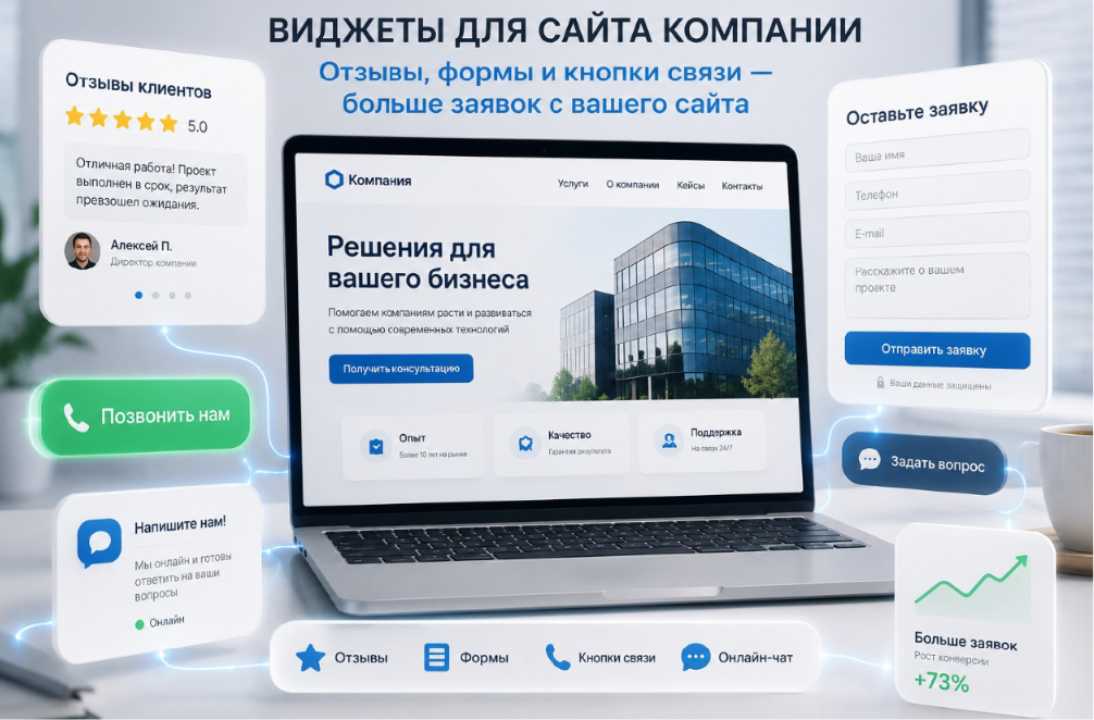 Виджеты для сайта компании: как отзывы, формы и кнопки связи помогают получать больше заявок