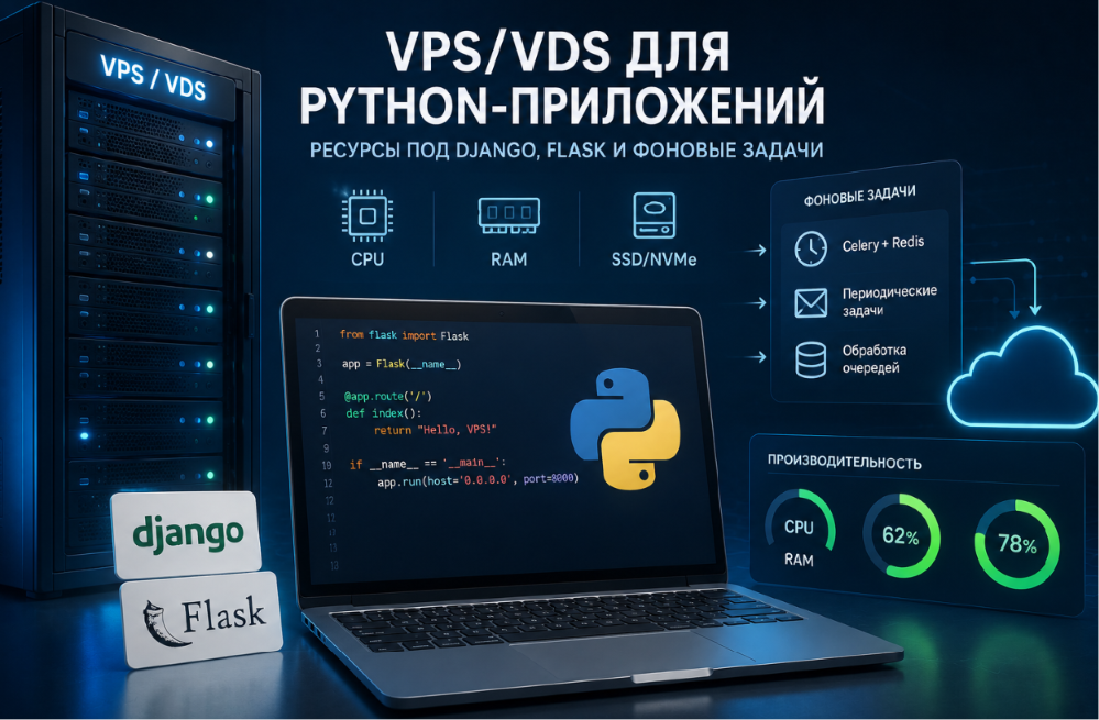 VPS/VDS для Python-приложения: как выбрать ресурсы под Django, Flask и фоновые задачи