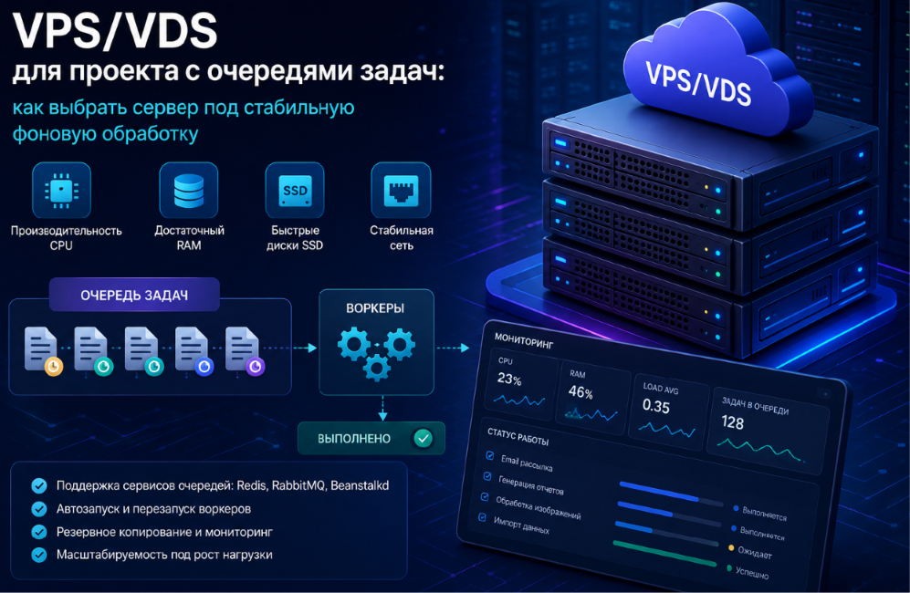 VPS/VDS для проекта с очередями задач: как выбрать сервер под стабильную фоновую обработку
