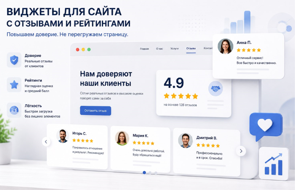 Виджеты для сайта с отзывами и рейтингами: как повысить доверие без перегрузки страницы