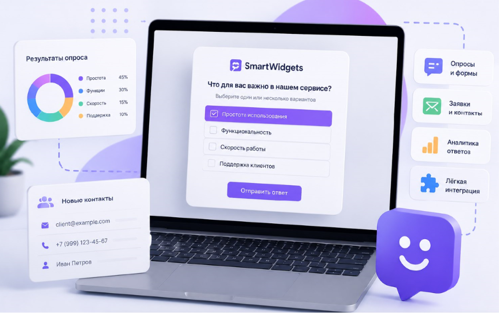 Виджеты для сайта с онлайн-опросами: как SmartWidgets помогает собирать ответы, заявки и контакты клиентов